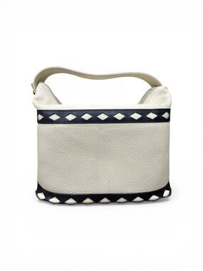 Vintage YSL Collection 1986 Leather Top Handle Bag Ivory Navy Rare Structured